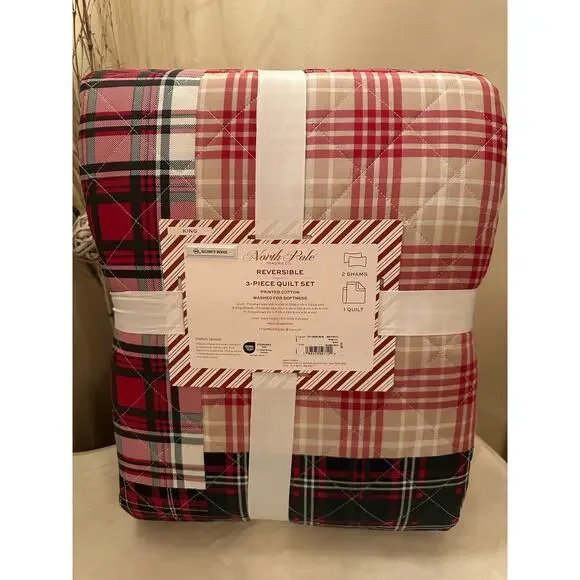 North Pole Trading Co. Holiday Plaid Patchwork Quilt Set King - Picture 3 of 3